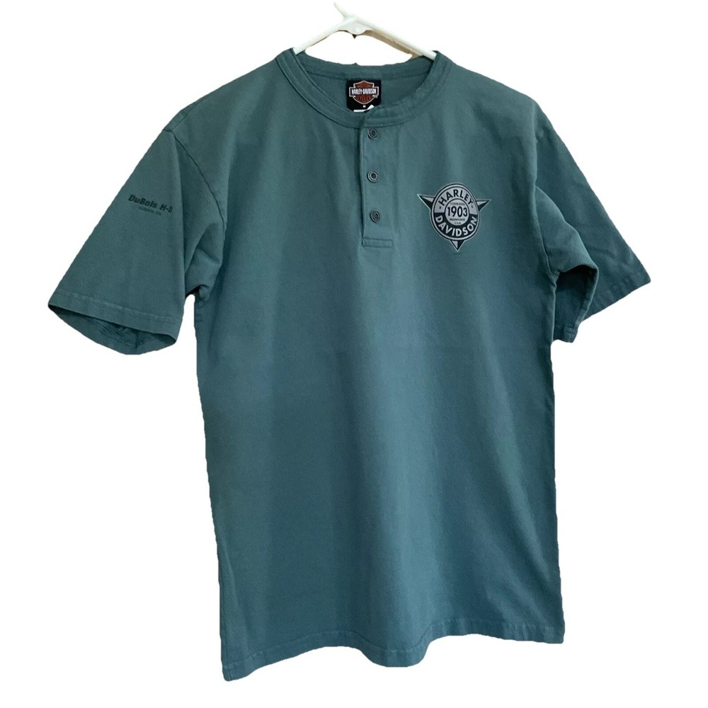 Harley Davidson Henley Green Shirt Dubois PA 2005 Vtg Mens M